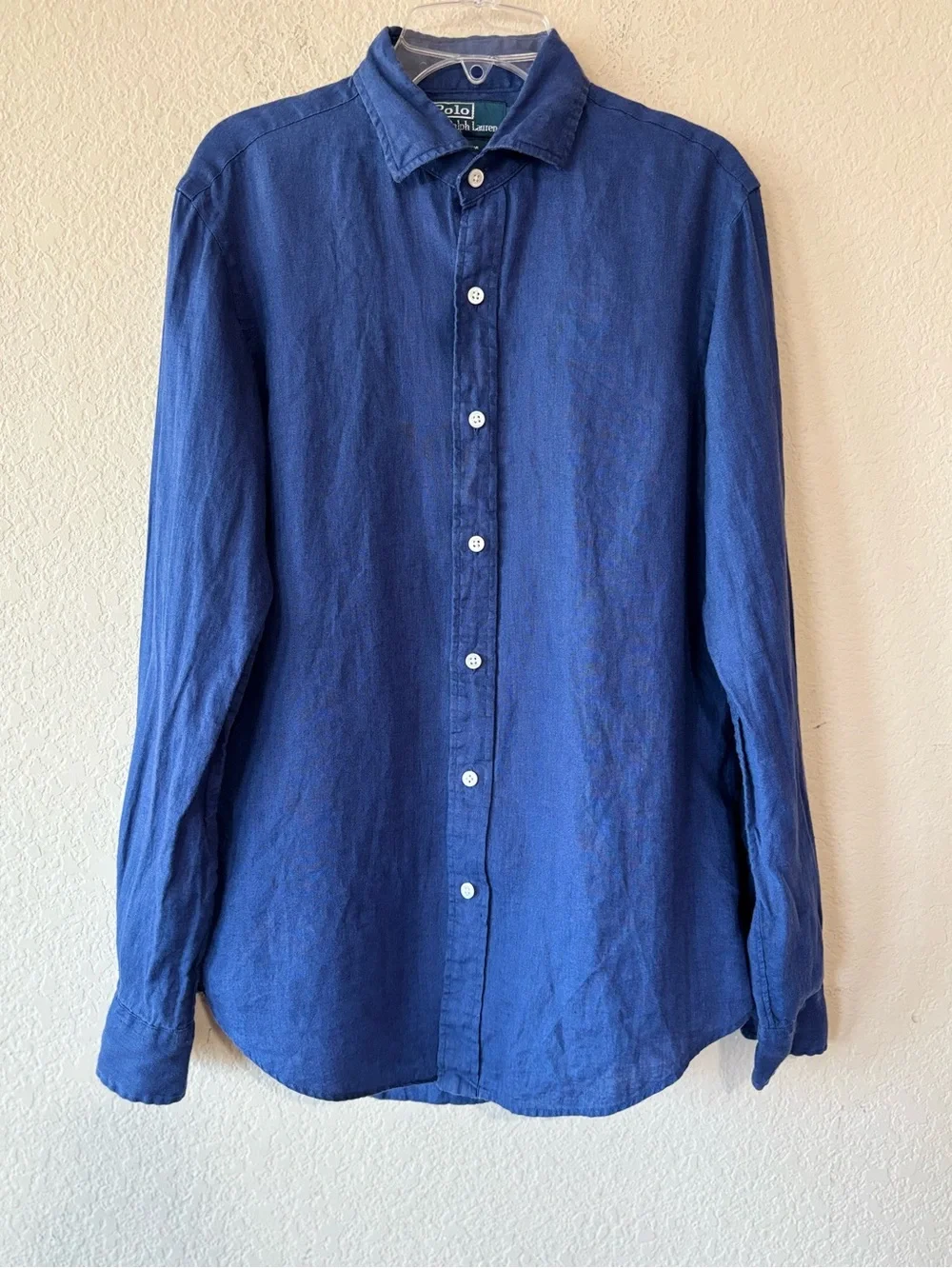 Polo Ralph Lauren Men's Slubbed Linen Button-Down Shirt Royal Blue Size S